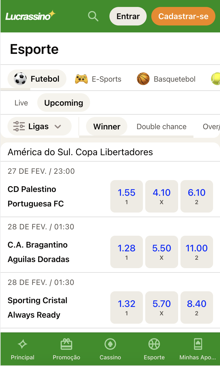 Algumas das opções de esportes disponíveis